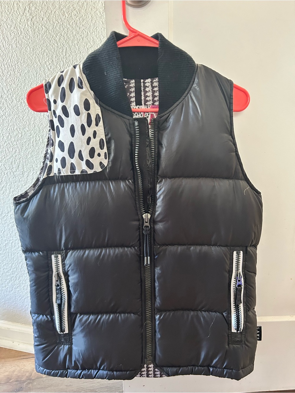 L.A.M.B. Black Quilted Puffer Vest with Dalmatian Spot Accent